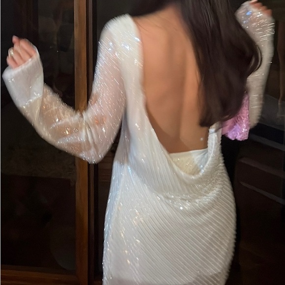 Sequin Long-Sleeve Mini Dress - White - Picture 4 of 7